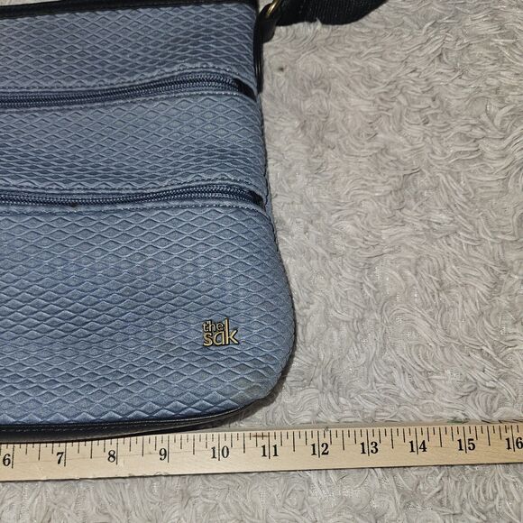 THE SAK Olvera Steal Blue Canvas Crossbody Bag Gray Blue Multi Pocket - Picture 16 of 16